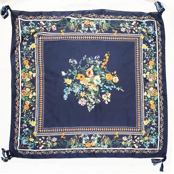 Johnny Was Womens 100% Silk Huge Scarf Floral Print Navy with